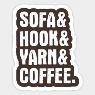 Sofa, hook, yarn & coffee Sticker